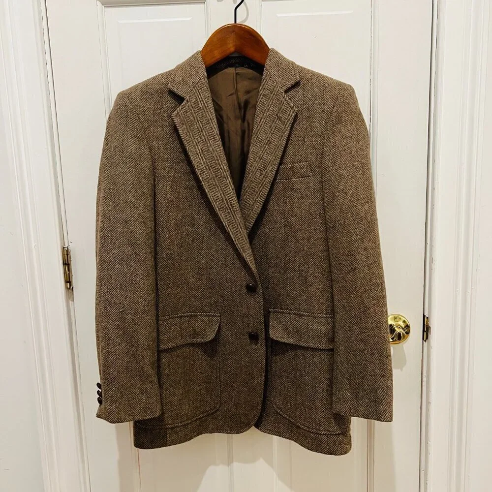 VTG Men’s Imperial By Haggar Wool Tweed Herringbone Blazer Jacket 38 R USA